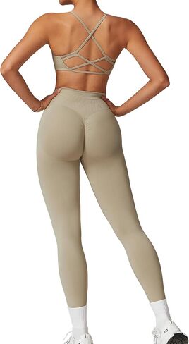 Pilates workout sets for women, Cross Back Sports Bra and High waist arm lift Leggings Running sets for women in Saudi Arabia