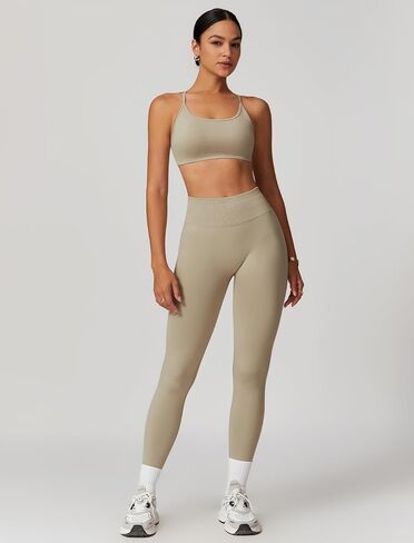 Pilates workout sets for women, Cross Back Sports Bra and High waist arm lift Leggings Running sets for women in Saudi Arabia