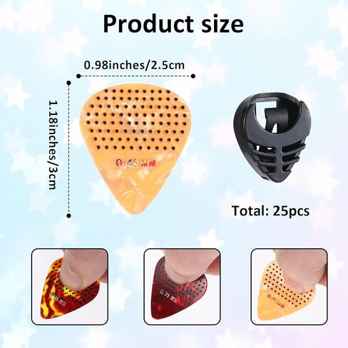 24 Pack Non-slip Guitar Picks, 0.46 0.71 0.96mm Thin Medium Heavy Thickness Variety Colorful Celluloid Plectrums with Picks Holder and Organizer Storage Case for Electric Acoustic Bass Ukulele in Saudi Arabia