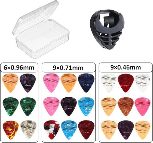 24 Pack Non-slip Guitar Picks, 0.46 0.71 0.96mm Thin Medium Heavy Thickness Variety Colorful Celluloid Plectrums with Picks Holder and Organizer Storage Case for Electric Acoustic Bass Ukulele in Saudi Arabia