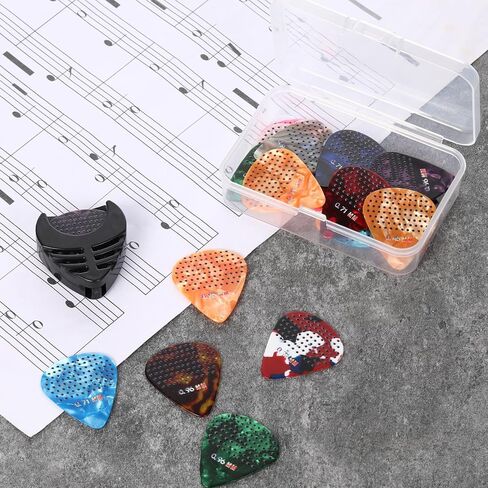 24 Pack Non-slip Guitar Picks, 0.46 0.71 0.96mm Thin Medium Heavy Thickness Variety Colorful Celluloid Plectrums with Picks Holder and Organizer Storage Case for Electric Acoustic Bass Ukulele in Saudi Arabia