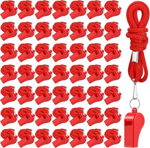 50 Pack Plastic Whistles for Coaches, 120db Loud Crisp Sound Sports Whistles Bulk with Lanyard, for Lifeguard Survival Emergency Safety Training Football Soccer Gym Outdoor Activities - Red in Saudi Arabia