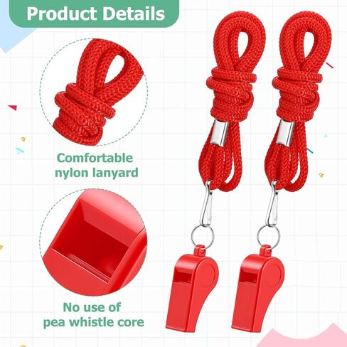 50 Pack Plastic Whistles for Coaches, 120db Loud Crisp Sound Sports Whistles Bulk with Lanyard, for Lifeguard Survival Emergency Safety Training Football Soccer Gym Outdoor Activities - Red in Saudi Arabia