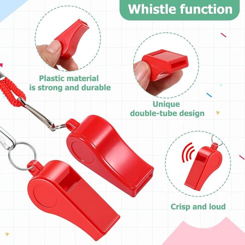 50 Pack Plastic Whistles for Coaches, 120db Loud Crisp Sound Sports Whistles Bulk with Lanyard, for Lifeguard Survival Emergency Safety Training Football Soccer Gym Outdoor Activities - Red in Saudi Arabia
