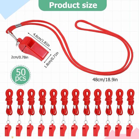 50 Pack Plastic Whistles for Coaches, 120db Loud Crisp Sound Sports Whistles Bulk with Lanyard, for Lifeguard Survival Emergency Safety Training Football Soccer Gym Outdoor Activities - Red in Saudi Arabia