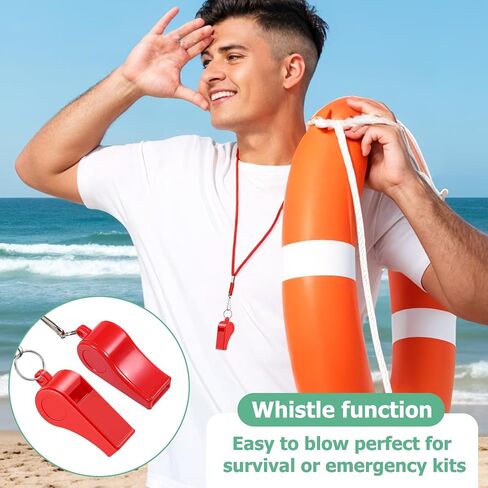 50 Pack Plastic Whistles for Coaches, 120db Loud Crisp Sound Sports Whistles Bulk with Lanyard, for Lifeguard Survival Emergency Safety Training Football Soccer Gym Outdoor Activities - Red in Saudi Arabia