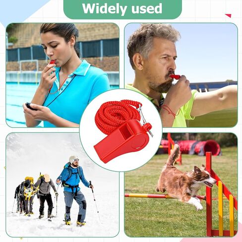 50 Pack Plastic Whistles for Coaches, 120db Loud Crisp Sound Sports Whistles Bulk with Lanyard, for Lifeguard Survival Emergency Safety Training Football Soccer Gym Outdoor Activities - Red in Saudi Arabia