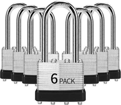Padlocks Keyed Alike, Pack of 6, Laminated Steel Keyed Lock (1-9/16", 40mm), Padlocks with Same Key, Long Shackle, for Toolbox, Locker & StorageUnit or More in Kuwait