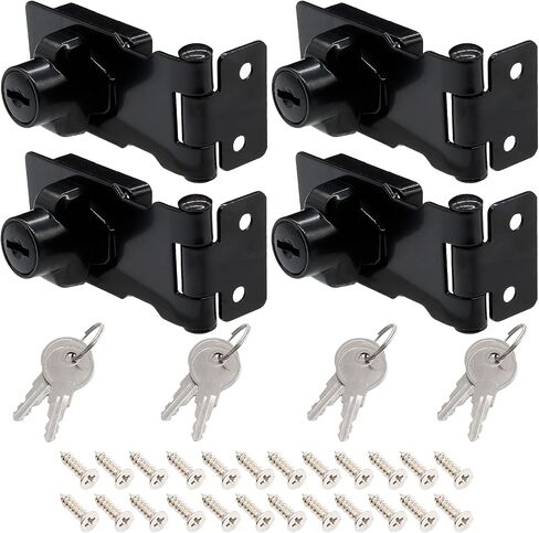 4 أجهزة كمبيوتر مفاتيح Hasp Locks 2.5 بوصة تويست مقبض القفل Hasp ، ومزالج Hasp السلامة المعدنية مختلطة للأبواب الصغيرة ، الخزانات (أسود) in Kuwait