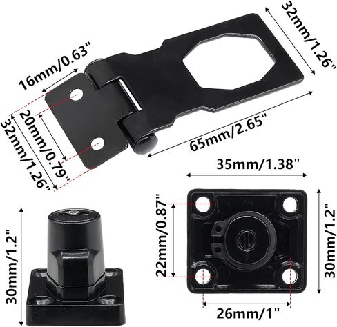 4 أجهزة كمبيوتر مفاتيح Hasp Locks 2.5 بوصة تويست مقبض القفل Hasp ، ومزالج Hasp السلامة المعدنية مختلطة للأبواب الصغيرة ، الخزانات (أسود) in Kuwait
