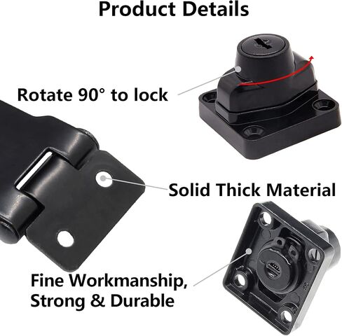 4 أجهزة كمبيوتر مفاتيح Hasp Locks 2.5 بوصة تويست مقبض القفل Hasp ، ومزالج Hasp السلامة المعدنية مختلطة للأبواب الصغيرة ، الخزانات (أسود) in Kuwait