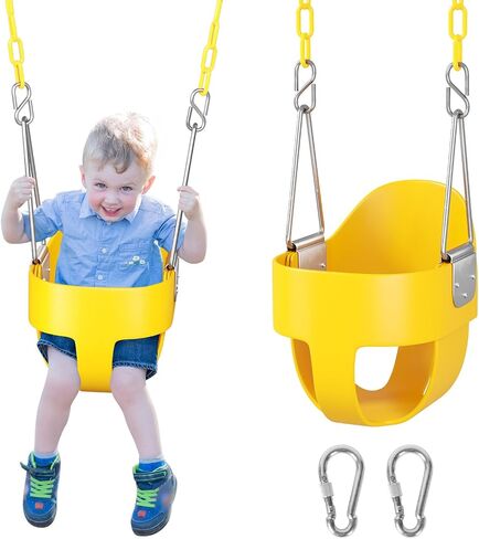 DECORLIFE Toddler Swing, Baby Swing Outdoor –High Back Full Bucket Swing Set, 330lb Capacity, Safety Design, Plastic-Coated Chains and Quick-Snap Carabiners for Backyard, Playground in Kuwait