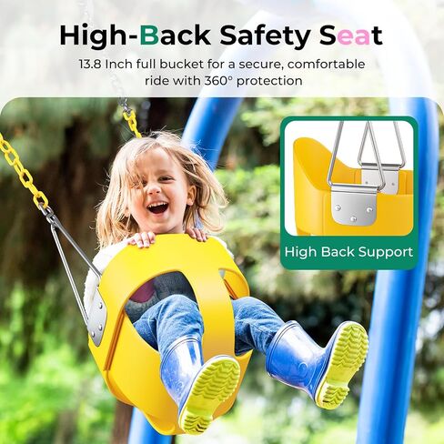 DECORLIFE Toddler Swing, Baby Swing Outdoor –High Back Full Bucket Swing Set, 330lb Capacity, Safety Design, Plastic-Coated Chains and Quick-Snap Carabiners for Backyard, Playground in Kuwait