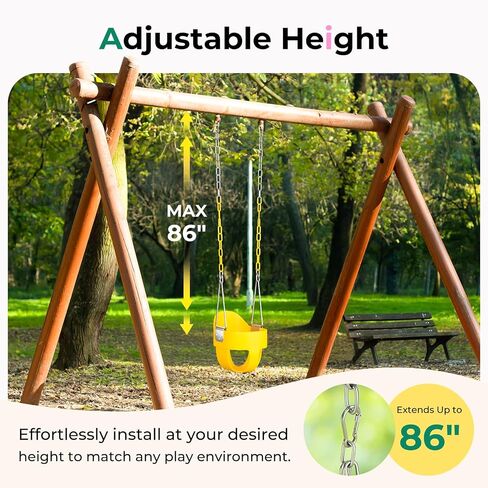 DECORLIFE Toddler Swing, Baby Swing Outdoor –High Back Full Bucket Swing Set, 330lb Capacity, Safety Design, Plastic-Coated Chains and Quick-Snap Carabiners for Backyard, Playground in Kuwait