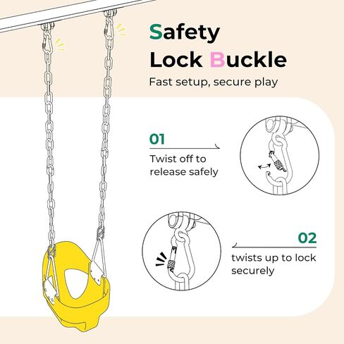 DECORLIFE Toddler Swing, Baby Swing Outdoor –High Back Full Bucket Swing Set, 330lb Capacity, Safety Design, Plastic-Coated Chains and Quick-Snap Carabiners for Backyard, Playground in Kuwait