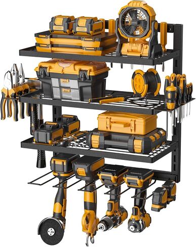 Power Tool Organizer Wall Mount with Charging Station, 4 Drill Holder Cordless Tool Organizer, 4 Layer Storage Rack Heavy Duty Metal Garage Organization with 8 Outlet Power Strip for Fathers Men Gift in Kuwait