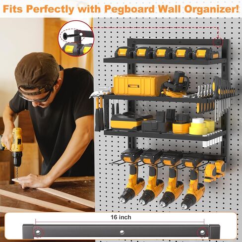 Power Tool Organizer Wall Mount with Charging Station, 4 Drill Holder Cordless Tool Organizer, 4 Layer Storage Rack Heavy Duty Metal Garage Organization with 8 Outlet Power Strip for Fathers Men Gift in Kuwait