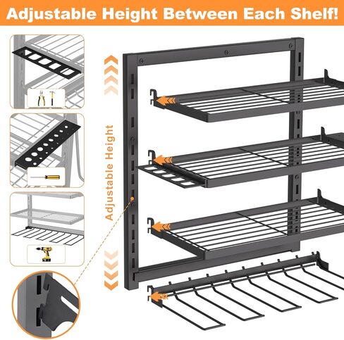 Power Tool Organizer Wall Mount with Charging Station, 4 Drill Holder Cordless Tool Organizer, 4 Layer Storage Rack Heavy Duty Metal Garage Organization with 8 Outlet Power Strip for Fathers Men Gift in Kuwait
