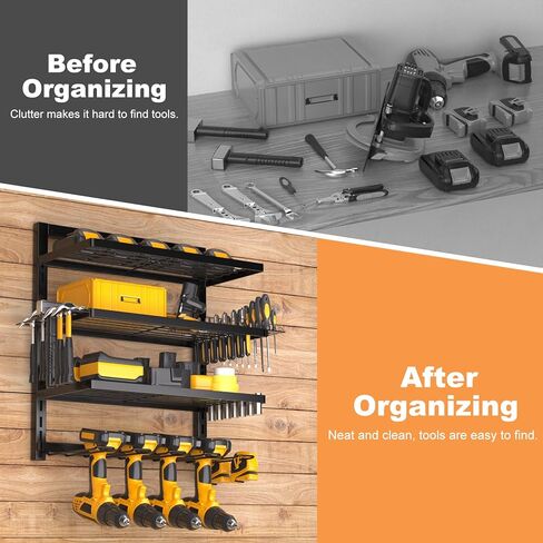 Power Tool Organizer Wall Mount with Charging Station, 4 Drill Holder Cordless Tool Organizer, 4 Layer Storage Rack Heavy Duty Metal Garage Organization with 8 Outlet Power Strip for Fathers Men Gift in Kuwait