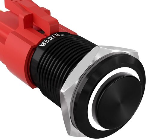 apilee 16mm دفع زر التبديل إغلاق 12 فولت على قذيفة من الألومنيوم مع LED ، غطاء مستدير عالي المقاومة للماء لثقب التثبيت 0.63 بوصة مع قابس سلك سلك (قذيفة سوداء/أبيض) in Kuwait