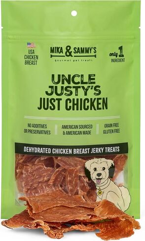 Gourmet Jerky Dog Treats - Natural Dog Treat Chicken Jerky for Dogs, Nutritious and Tasty Dog Jerky Treats Made in USA only, Cage-Free Chicken, No Additives(Mika & Sammy's Unlcle Justy's 5 oz) in Kuwait