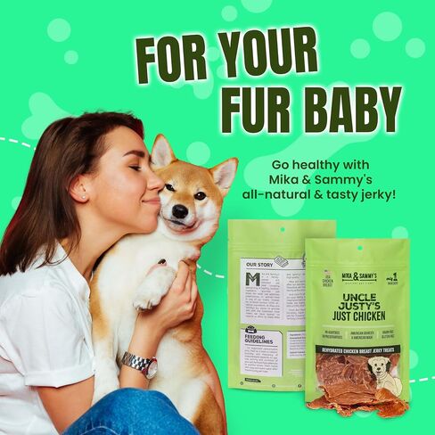 Gourmet Jerky Dog Treats - Natural Dog Treat Chicken Jerky for Dogs, Nutritious and Tasty Dog Jerky Treats Made in USA only, Cage-Free Chicken, No Additives(Mika & Sammy's Unlcle Justy's 5 oz) in Kuwait