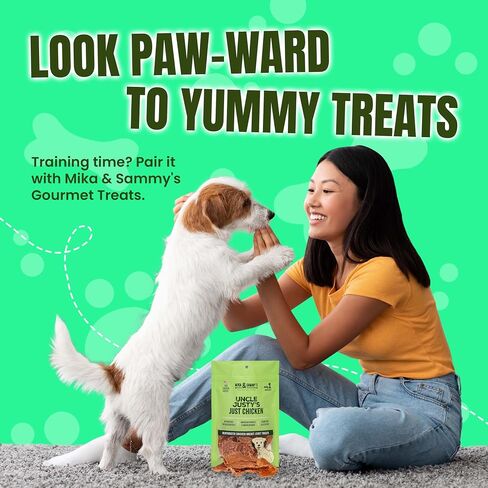 Gourmet Jerky Dog Treats - Natural Dog Treat Chicken Jerky for Dogs, Nutritious and Tasty Dog Jerky Treats Made in USA only, Cage-Free Chicken, No Additives(Mika & Sammy's Unlcle Justy's 5 oz) in Kuwait