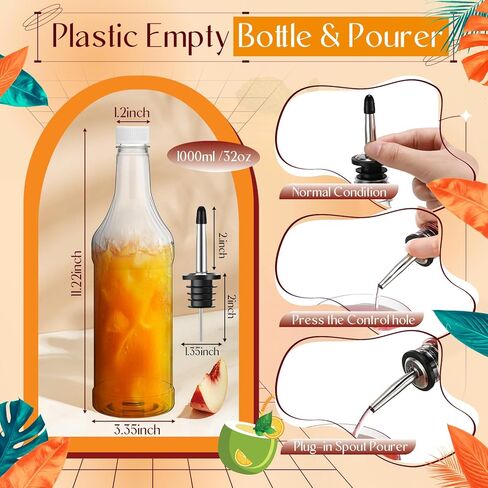 دندات 15 PCS بار ملحقات العلبة 32 أوقية البلاستيك زجاجات طويلة الرقبة مع سرعات الصبغات spouts كبسولات بار الزجاج RIMMER صينية البار البلاستيكية accsities store و dorp منظم للبار in Kuwait