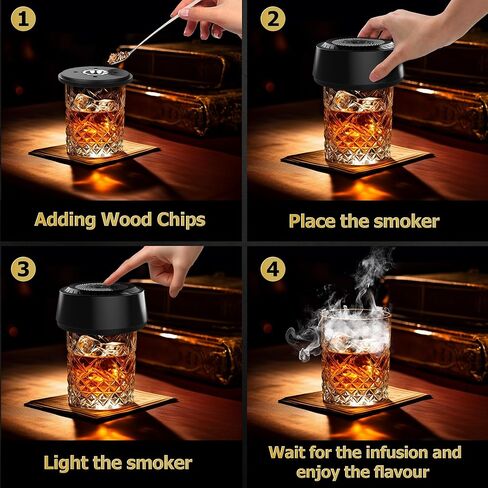 طقم مدخن من الويسكي مع أدوات تدخين كوكتيل كهربائية مدمجة ، طقم تدخين كوكتيل قابلة لإعادة الشحن للمشروبات القديمة ، 6 رقائق خشبية طبيعية ، لا تحتاج إلى هدية فريدة من نوعها للرجال ، أبي ، زوج in Kuwait