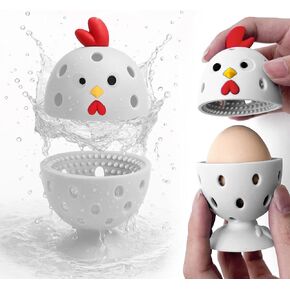 Egg Washer for Fresh Eggs, Egg Scrubber for Fresh Eggs, 2 Reusable Silicone Chicken Shaped Scrubs, Chicken Egg Cleaner, Eggshell Cleaner for Poultry Farm, Housewife Tools Vegetable Processing (Gray) in Saudi Arabia