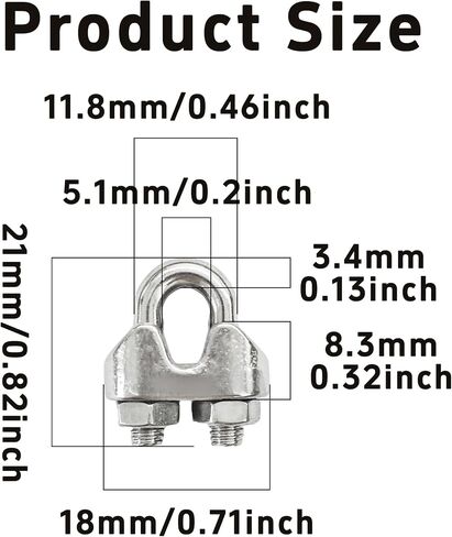 4pcs 5/16 بوصة M8 مشبك حبل الحبل الفولاذ المقاوم للصدأ ، 304 مشابك حبل الأسلاك المقاومة للتآكل للتزوير ، تأمين الأحمال ، لافتات معلقة in Saudi Arabia
