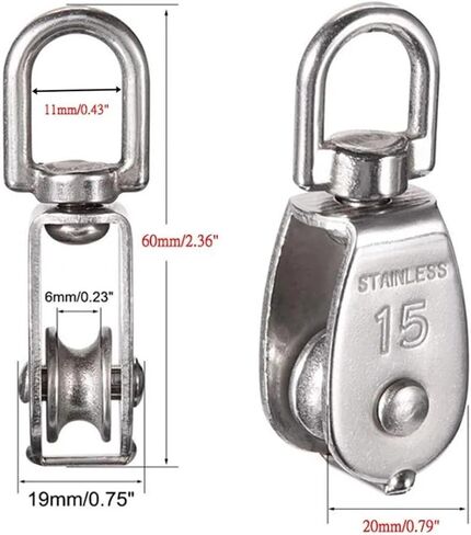 2/4 Pieces of M15 Lifting Single Pulley Roller Stainless Steel Heavy-Duty Single Pulley(2pcs) in Saudi Arabia