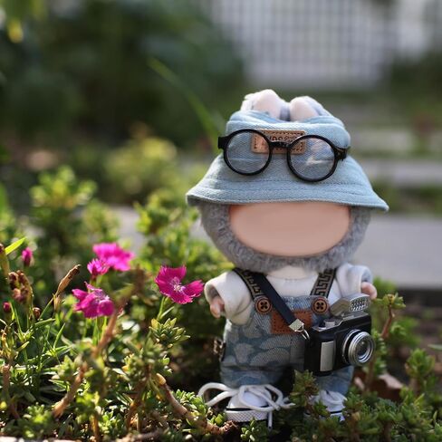 6 Piece 17cm Doll Clothes, Outfit Set with Accessories for 17cm Dolls, Denim Style Outfit Set with T-Shirt + Denim Overalls + Canvas Sneakers + Denim Hat + Mini Camera + Glasses, No Doll Included in Saudi Arabia