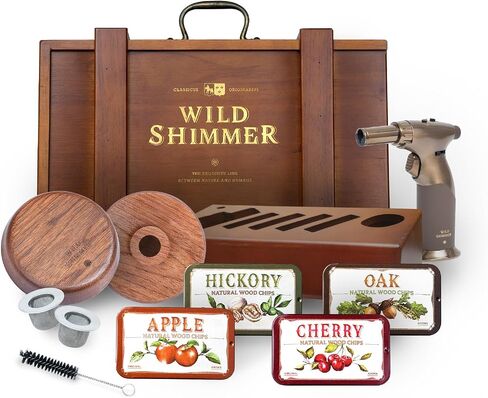Cocktail Whiskey Smoker Kit with Torch, Wooden Box & Stand | Premium USA Walnut Smoker & 4 Flavors Natural Wood Chips | Old Fashioned Smoker Kit | Bourbon Gifts for Men in Saudi Arabia