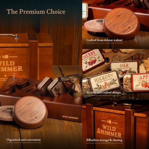 Cocktail Whiskey Smoker Kit with Torch, Wooden Box & Stand | Premium USA Walnut Smoker & 4 Flavors Natural Wood Chips | Old Fashioned Smoker Kit | Bourbon Gifts for Men in Saudi Arabia