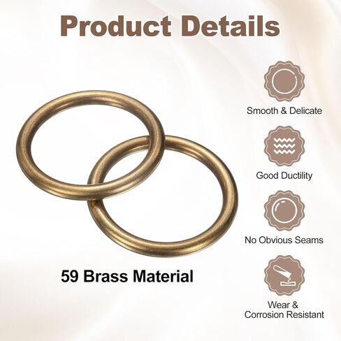 uxcell 2Pcs H59 Brass O Ring, 1.97" OD. 1.57" Thickness Brass Seamless Welded Circle Loop Round Ring Buckles for Luggage Webbing Craft DIY Decoration Accessories, Bronze in Saudi Arabia