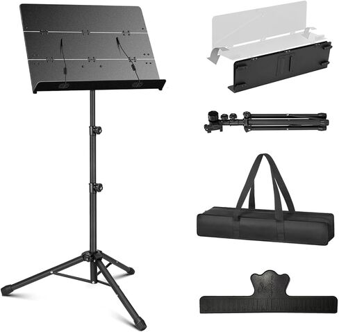 Portable Sheet Music Stand - 2 in 1 Dual-Use Folding Music Stand & Desktop Book Stand with Carrying Bag, Tri-fold Panel Metal Holder Adjustable Height with Music Sheet Clip Holder in Kuwait
