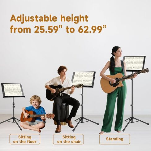 Portable Sheet Music Stand - 2 in 1 Dual-Use Folding Music Stand & Desktop Book Stand with Carrying Bag, Tri-fold Panel Metal Holder Adjustable Height with Music Sheet Clip Holder in Kuwait