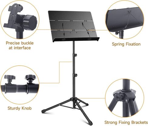 Portable Sheet Music Stand - 2 in 1 Dual-Use Folding Music Stand & Desktop Book Stand with Carrying Bag, Tri-fold Panel Metal Holder Adjustable Height with Music Sheet Clip Holder in Kuwait