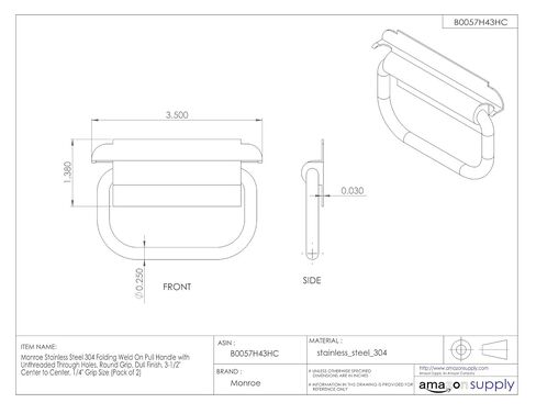 Monroe Stainsal Steel 304 قابلة للطي على مقبض السحب مع عدم تراكب من خلال الثقوب ، قبضة مستديرة ، النهاية الباهتة ، 3-3/8 "مركز إلى مركز ، 1/3" حجم قبضة (حزمة 2) in Saudi Arabia