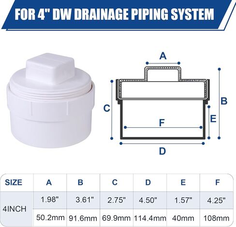 4" PVC Sewer Cleanout cap, DWV Flush Sewer Cleanout Adapter with Plug for Outdoor Garden,RV and More Drainage Piping Fitting in Kuwait
