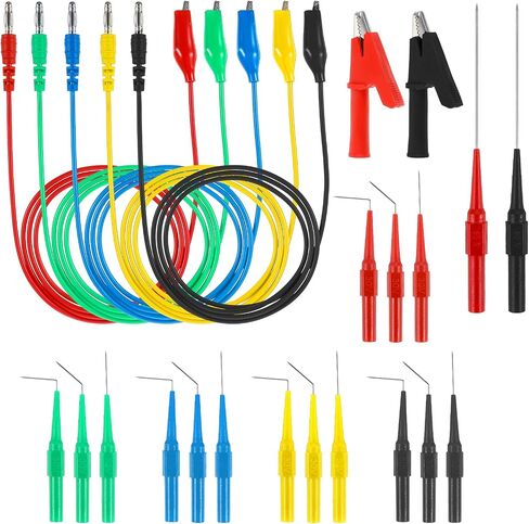 24PCS Back Probe Kit ، قابس Banana لمقاطع التمساح النحاسية خيوط اختبار Kit مع مقاطع التمساح ، مقبس مسبار 0.7 ملم مسبار 4 مم من موز الموز لإصلاح السيارات التشخيص in Saudi Arabia