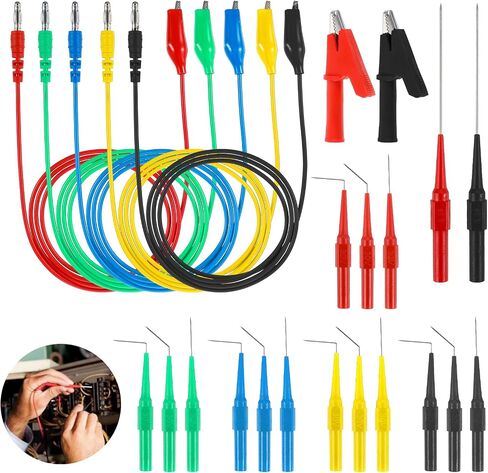 24PCS Back Probe Kit ، قابس Banana لمقاطع التمساح النحاسية خيوط اختبار Kit مع مقاطع التمساح ، مقبس مسبار 0.7 ملم مسبار 4 مم من موز الموز لإصلاح السيارات التشخيص in Saudi Arabia