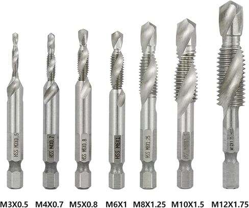 Hex Shank Metric Tap Combined Tap and Drill Spiral Flute HSS Thread Screw Tap Threading Tool M3 M4 M5 M6 M8 M10 M12 1Pcs(M3) in Saudi Arabia