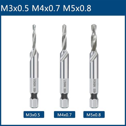 Hex Shank Metric Tap Combined Tap and Drill Spiral Flute HSS Thread Screw Tap Threading Tool M3 M4 M5 M6 M8 M10 M12 1Pcs(M3) in Saudi Arabia