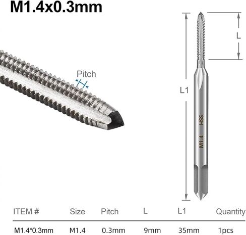 المسمار المتري الصنبور M1-3.5 مؤشر ترابط الماكينة بتات الحفر 6542 مستقيمة قابس الفلوت النابض النقر فوق أدوات اليد 1pcs (M1.1x0.25mm) in Saudi Arabia