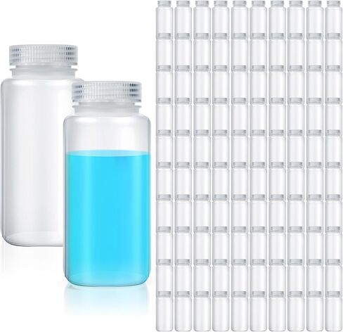 Hoolerry 72 PCS 16oz/ 500 مل من زجاجات البلاستيك زجاجات مختبر Polypropylene على نطاق واسع زجاجات كاشف الفم واضحة حاويات تخزين السوائل مع أغطية حاويات إثبات التسرب لفصل المختبر in Saudi Arabia