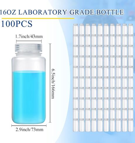 Hoolerry 72 Pcs 16oz/ 500ml Plastic Sample Bottles Laboratory Grade Polypropylene Wide Mouth Reagent Bottles Clear Liquids Storage Containers with Lids Leak Proof Containers for Lab Classroom in Saudi Arabia