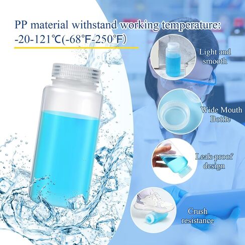 Hoolerry 72 Pcs 16oz/ 500ml Plastic Sample Bottles Laboratory Grade Polypropylene Wide Mouth Reagent Bottles Clear Liquids Storage Containers with Lids Leak Proof Containers for Lab Classroom in Saudi Arabia