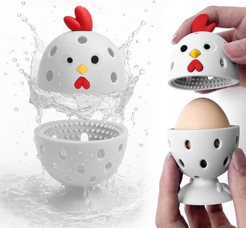 Egg Washer for Fresh Eggs, Egg Scrubber for Fresh Eggs, 2 Reusable Silicone Chicken Shaped Scrubs, Chicken Egg Cleaner, Eggshell Cleaner for Poultry Farm, Housewife Tools Vegetable Processing (Gray) in Saudi Arabia